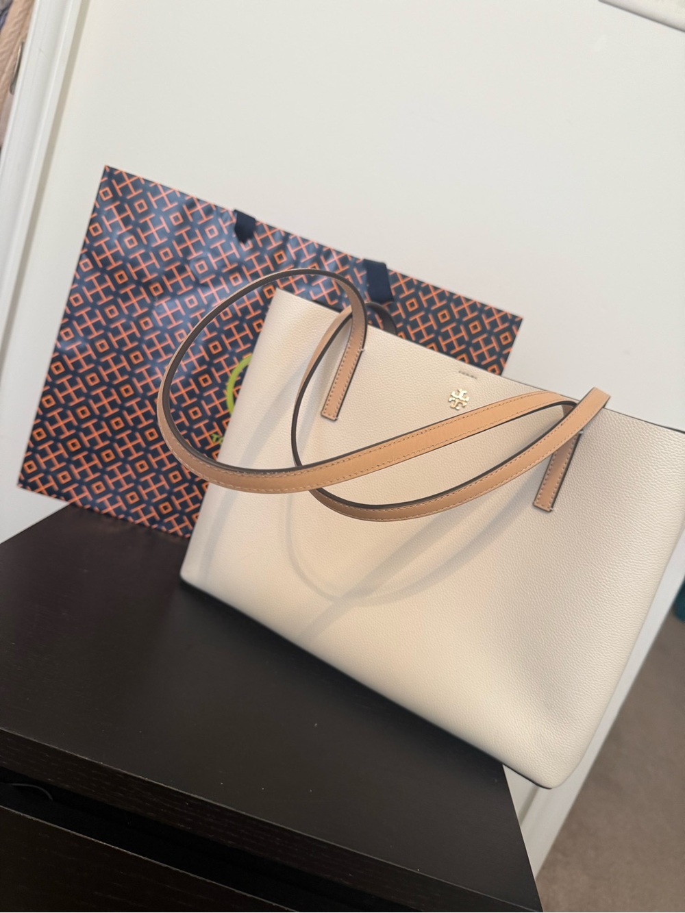 Tory Burch Cream Leather Tote with Tan Straps